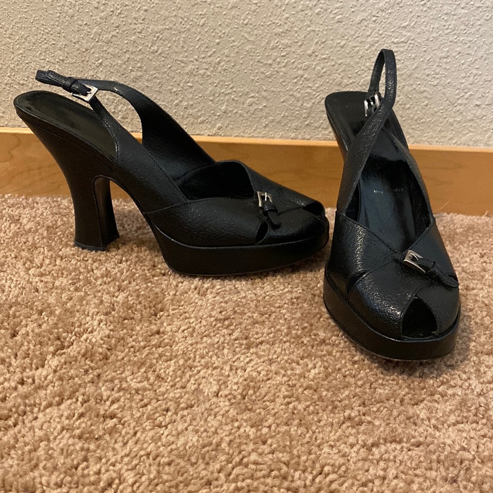Prada Black Heels Made In Italy Size 37 1/2